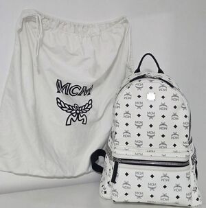 MCM White Logo Backpack